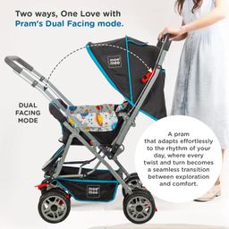 Mee Mee Little Explorer Advance Baby Stroller/Pram for 0 to 3 Years, New Born/Kids, 5 Point Safety Harness, Adjustable backrest, 360 Wheel, Large Storage Basket, Reversible Handlebar Net (DX Blue) image 5