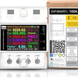 EuroControls EVPSMART+ 100A 2p with WiFi IOT Voltage Current Protector & Multifunction Energy Meter Amps Watts Frequency Power Factor Kilowatt hour IOT - AQI PM Humidity CO2 Temperature Voltage Guard image 1