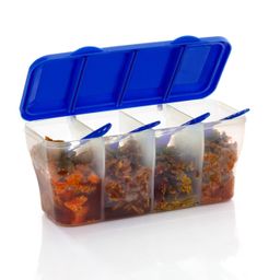 RILION Multipurpose Plastic 4 In 1 Masala Box for Kitchen, Transparent Pickel Box, 4 Compartment Storage Container Airtight For Cereal, Dry Fruits Dabba1800 Ml with 4 Spoons(Blue) image 4