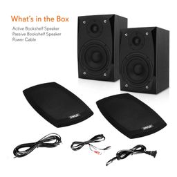 HiFi Desktop Bookshelf Speakers Pair - 300 Watt Powered Bluetooth Compatible Active Passive Book Shelf Speakers - Studio Monitor Computer Desk home Stereo Speaker System w/ AUX/RCA/USB - Pyle PBKSP22 image 2