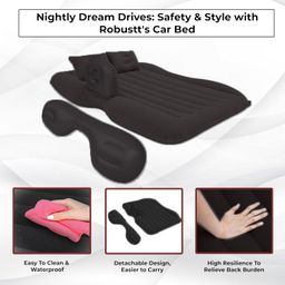 Robustt Car Bed for Back Seat - Black (Pack of 1) | Inflatable Bed with 2 Air Pillow & Air Pump | Universal Size | Portable Car Bed | Car Bed for Kids, Travel, Trips, Camping, Picnic, Pool & Beach image 5