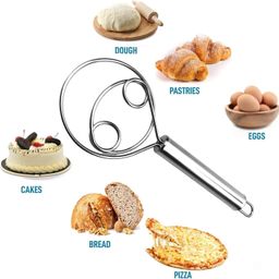 dharti mart Atta Kneader Dough Maker Stainless Steel Food Processor Tools with Hanging Hole Durable Blender Beater Flour Mixer for Egg,Pastry etc. Time Saving Mixing Stick for Home Kitchen Baking Accessories image 4