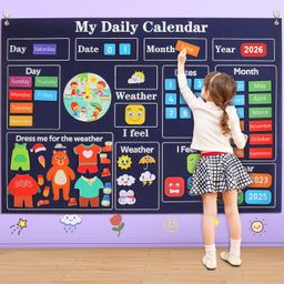 coosilion My First Daily Calendar-Preschool Classroom Must Haves, Circle Time Learning Center, Days of the Week Chart for Toddlers Learning, Classroom Calendar for Kids, 3.3Ft Felt Board for Toddlers image 1