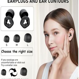 NHCDFA 3 Pairs Ear Plugs For Noise Cancellation,Noise Earbuds,Ear Plugs For Sleeping,Noise Earbuds,Reusable Hearing Protection In Flexible Silicone For Noise Reduction & Flights (Black,Medium) image 3