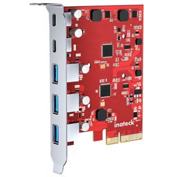 Inateck PCIe to USB 3.2 Gen 2 Card with 20 Gbps Bandwidth, 3 USB Type-A and 2 USB Type-C Ports, KU5211, Red image 1