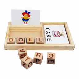 Tantrums Wooden Spelling Learning Game Set, Educational Letter Blocks with Flash Cards, Word Building Toy,for kids 3 Years And Up image 1