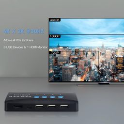 USB HDMI KVM Switch 4 Ports with Cables, Selector Switcher for 4 PC Sharing Video Monitor and Keyboard, Mouse, Scanner, Printer, HUD 3840x2160/ 4Kx2K@30hz image 5