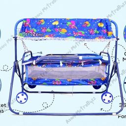 AVANI METROBUZZ Beautiful Printed Lightweight Baby Swing Cradle Cot and Stroller/Jhula with Mosquito Net AM21 (Color - Blue) image 3