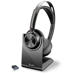 Poly Voyager Focus 2 UC Wireless Headset w/Microphone & Charge Stand (Plantronics) - Active Noise Canceling (ANC) - Connect PC/Mac/Mobile via Bluetooth -Works w/Teams (Certified),Zoom-Amazon Exclusive image 1