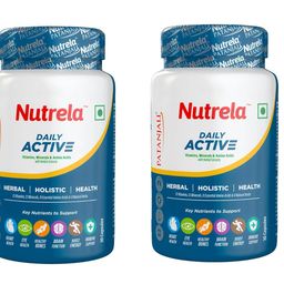 Nutrela Daily Active Multivitamin for Men & Women with essential amino acids,Eye & Heart Health - 30 Veg Capsules (pack of 2) image 1