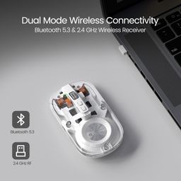 Portronics Toad 8 Transparent Wireless Bluetooth Mouse with Dual Wireless (BT + 2.4 GHz), Rechargeable Battery, Noise-Free Clicking, Show/Hide Desktop, Multi-Device Pair, Adjust Sensitivity (White) image 2