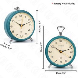 ABOUT SPACE Metal Alarm Clock-Analog Silent Vintage Clock,Alarm Clock for Heavy Sleepers-Battery Powered Table Clock for Study Table Home Office Bedroom- (Battery Not Included)-13 Cm Blue image 2