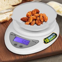 iBELL Digital Kitchen Weighing Scale for Health, LCD Display, High Precision Sensors, Tare Function, up to 5KG, Portable Food Weight Machine for Health, Fitness, Home Baking & Cooking - KS501M (White) image 1