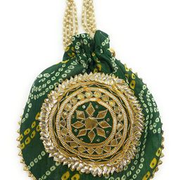imicreate gota Patti Bandhej Potli Bag Golden Work Wedding potli for Ladies Gift for Women Handbags Traditional Indian Wristlet with Drawstring Ethnic Embroidery Women Fashion Potli image 2