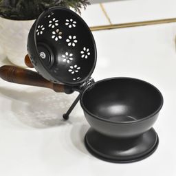 DSH Metal Incense Burner Loban Dani with Handle Dhoop Dani Dhuna Loban Burner Round Table-Top Iron Incense Holder for Loban Bakhoor Burner.(LBN-DOM-Black) image 3