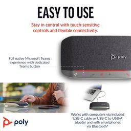 Poly (Plantronics) Sync 20-M Microsoft Teams Certified USB-C Personal Portable Smart Speakerphone, Noise and Echo Reduction, Smartphone via Bluetooth, Up to 20 Hours Talk time, Grey, 8G0X6AA image 5