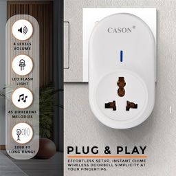 CASON - Self-Powered Battery Free Wireless Door Bell for Home Long Range/Wireless Calling Bell,Remote Bell With Socket Plug In type,up to 1000ft Range (White) image 4