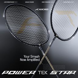 Hundred Powertek Star Carbon Graphite Set of 2 Strung Badminton Racket with Full Cover Combo image 2