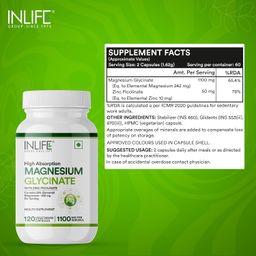 INLIFE Magnesium Glycinate Supplement 1100mg (Elemental Magnesium 242mg) with Zinc 10mg (as Zinc Picolinate) Per Serving, Relaxation & Healthy Muscle Function - 120 Capsules (Pack of 1, 120, count) image 2