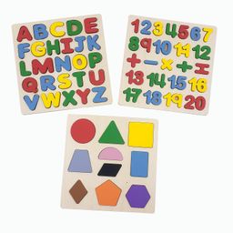 Tantrums Preschool Wooden Educational Puzzle Set - Kid Learn Alphabet, Numbers, and Shapes, Colourful Montessori Toy, Develops Hand-Eye Coordination (Alphabet, Number & Shape) image 1