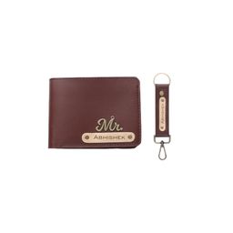 the unique gift studio Customized Wallet and Keychain Combo for Men - Personalized Wallet Keychain Set with Name Printed - Leather Name Wallet Keychain for Men - Customised Gifts for Men with Name & Charm - Brown image 1
