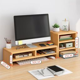 matiko Desk Shelf Organizer Wood Equipped with Monitor Elevated Stand, Increase Depth for Greater Storage, Desktop Shelf for Home Office Desk Writing Gaming Study Color : Wood Color image 2