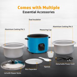 V-Guard Vrc 2.8 C Litre Electric Rice Cooker | 5 Year Heating Plate & 2 Year Product Warranty | Automatic Cooking With Warm & Cook Functions | Double Layer Outer Body - Blue image 3