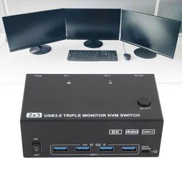 KVM Switch 3 Monitors 2 Computers 8K@60Hz 4K@144Hz, 4 USB 3.0 Port, KVM Display Switch for Keyboard Mouse Printer Scanner, 2 HDMI Out (US) image 2