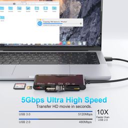 scalebee USB3.0 Multi Card Reader - 7 in 1 for SD, SDXC, SDHC, Micro SD, MMC, UHS-1, XD, CF - 5Gbps Memory Card Reader/Writer for Mac OS, Windows, Linux image 3