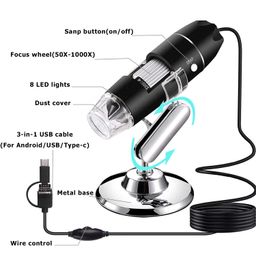 Portable USB Digital Microscope 40X-1000X Electron Microscope with 8 LED Light Metal Stand for Windows 7/8/10, Mac, Android with OTG, Linux (MM-3IN1-DMS) image 2