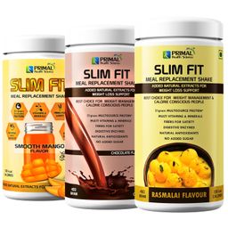 primal health science - add goodness Slim Shake Protein Powder - Meal Replacement Shake For Weight Control & Management | Sugar Free | Fiber | Digestive Enzymes | Vitamins & Minerals (Combo Pack of 3) (Chocolate + Rasmalai + Mango) image 1