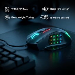 Redragon Impact M908 RGB LED MMO USB Mouse with Side Buttons Laser Wired Gaming Mouse with 12400 DPI, High Precision, 18 Programmable Mouse Buttons (Black) image 2