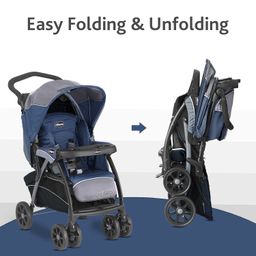 Chicco Cortina CX Stroller Pram with Adjustable Handle| 0-5 years|Craddle Effect Seat|One Hand fold & Self Standing|Linked Brakes & Shock-proof Wheels|Adjustable Canopy & Storage Basket (Baltic Blue) image 5