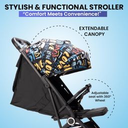 Tinyberg Baby Stroller for 0-5 Years, Featherlite, Cabin-Friendly, Pram Portable Stroller for Travel, One-Hand Fold, 5-Point Safety Harness, Multi Recline, Shock Absorbers, Up to 25Kg (Rainbow Black) image 2
