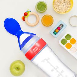 Mee Mee Squeezy Silicone Spoon Food Feeder for Babies of 6 to12 Months with in-Built Stand | BPA Free Material with Food Grade Silicone Tip (Red) image 3