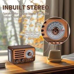 Cason FR22 Fm Radio for Home with Speaker,Vintage Radio with USB & Bluetooth-Retro Radio Portable Music Player with Transistor Frequency Knob Meter,SD Card,Headphone Jack(Brown) image 3