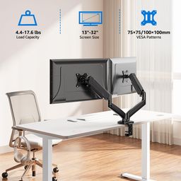 MOUNTUP Dual Monitor Stand for Desk, Gas Spring Monitor Arms for 2 Monitors Max 32 Inches, Height Adjustable Double Monitor Mount, VESA Mounts with C-Clamp & Grommet Base, Holds 4.4-17.6lbs, Black image 2