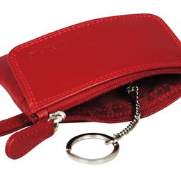 calfnero Genuine Leather Key Case Multi use Key and Coin Wallet with Zip and Flap Pocket-Black Leather Key Case (Red) image 3
