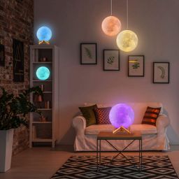 3D Moon Light Lamp Night Lamp with Wooden Stand Touch Sensor for Adult and Kids 7 Color Automatic Changing for Bedroom -15Cm image 2
