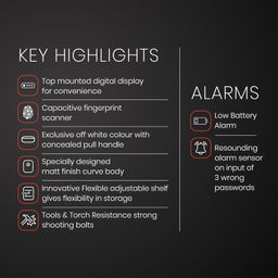 Quba Cleo Heavy-Duty Digital Safe | 25kg | 3 Shooting Bolt | 3 Way Access |100 Fingerprints | Password | Mechanical Keys | Dual Authorization, Wrong Password Alert image 4