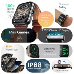 Boult Drift+ Smart Watch 1.85''HD Screen, Bluetooth Calling, IP67, 500 Nits Brightness,150+ Watchfaces, AI Voice Assistant, SpO2 Monitoring, 100+ Sports Mode Smartwatch (Snow Leather) image 2