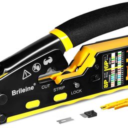 Brileine RJ45 Crimp Tool Pass Through Crimper for RJ45 Connectors / Cat6 Cat6a Cat5 Cat5e Connector Ethernet Crimper Tool with Mini Cable Stripper image 1