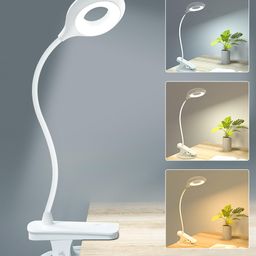 libtit Flexo LED Desk with Clip [3 Colour Modes Adjustment 5 Brightness Levels] 1800 mAh Rechargeable 20 LED 2 in 1 Reading Light Clamp Lamp, 360° Flexible USB Type C Reading Lamp Touch Control image 1
