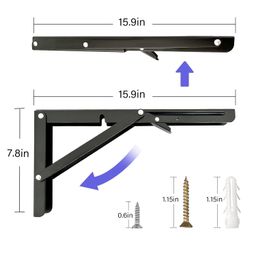 2heet HEET 16 Inch Heavy Duty Folding Shelf Brackets, 2 Pcs Collapsible for Foldable Shelf, Bench Table, Wall Mounted Folding Table, Space-Saving image 5