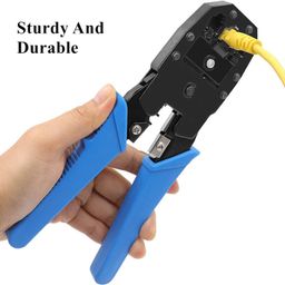 COOLCOLD Crimping Tool RJ45, Crimp Tools with 20pcs RJ45 Connectors Cat5, Cat5e, 20pcs RJ45 boot cover, 1 Network Cable Tester(Lan Tester), 1 Crone Tool, 1 Cable Cutter, 1 Battery (Tool Kit (6 in 1)) image 2