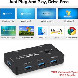 ETZIN USB 3.0 Switch Selector 2 Computers Sharing 4 USB Devices 4-Port USB Peripheral Switcher Box for PC, Mouse, Keyboard, Printer, Scanner with 2 USB Cables, Compatible Windows/Mac/Linux EPL-955UG image 5