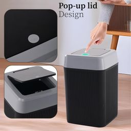 Kuber Industries 10 Ltr Plastic Waste Basket for Kitchen Dustbin with One Touch Press Open Lid | Office and Bathroom Dustbin Garbage Trash Can Bin | Portable Dust Bins for Home | Orbit | Black image 4