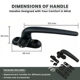 AARAM Aluminum Window Handle, Pack of 1, Domal Handle for Windows & Doors, Single Point Handle, Corrosion Free, Right & Left Side, Replacement Handle for Window & Doors (Black) Pull Handle image 3