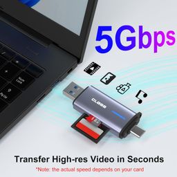 CLOSS USB 3.0 SD Card Reader, 5Gbps 2-in-1 Type-C & USB-A Dual Slot Memory Card Reader for SD/Micro SD/SDHC/SDXC/MMC/UHS-I, Compatible with iPhone 16/15, MacBook, iPad, Android, PC, Laptop, Camera image 2