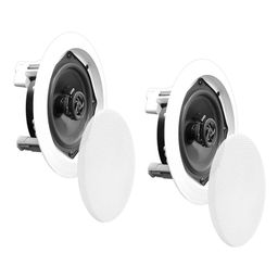 6.5" Ceiling Wall Mount Speakers - Pair of 2-Way Midbass Woofer Speaker 1/2'' Polymer Dome Tweeter Flush Design w/70Hz-20kHz Frequency Response & 200 Watts Peak Easy Installation - Pyle PDIC61RD image 1